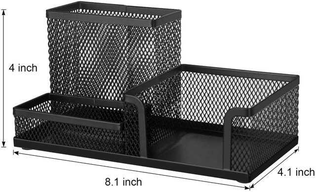 Alt view image 3 of 7 - 6 Packs Mesh Pen Holder, Desk Organizer for Home Office, Black 3 Compartment Pencil Holder, Sticky Notes Holder, Pen Organizer Office Supplies