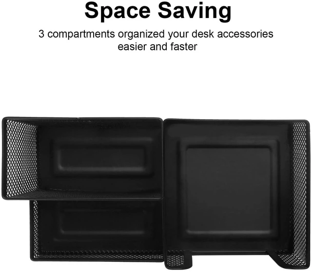 Alt view image 6 of 7 - 6 Packs Mesh Pen Holder, Desk Organizer for Home Office, Black 3 Compartment Pencil Holder, Sticky Notes Holder, Pen Organizer Office Supplies