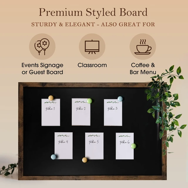 Alt view image 6 of 7 - Rustic Wood Magnetic Board for Wall, Stain Resistant, 24"x36" Magnet Board for Notes Photos Reminders on Wall Display, Menu Board for Kitchen, Mounting Hardware, Vertical or Horizontal