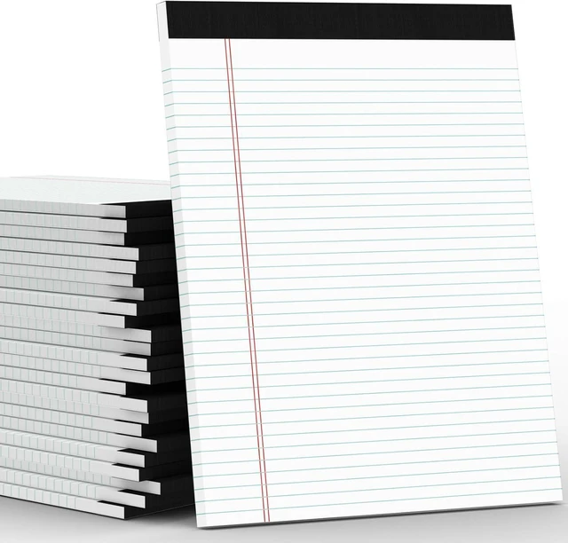 Main image of 24 Pack White Legal Pads 8.5 x 11 Note Pads College Ruled Writing Pads Notepads 8.5 x 11 Lined Paper Pads, 30 Sheet/Notepad, 38 Lines Perforated Note Pads 8.5 x 11'' for School,Home,Office,Work