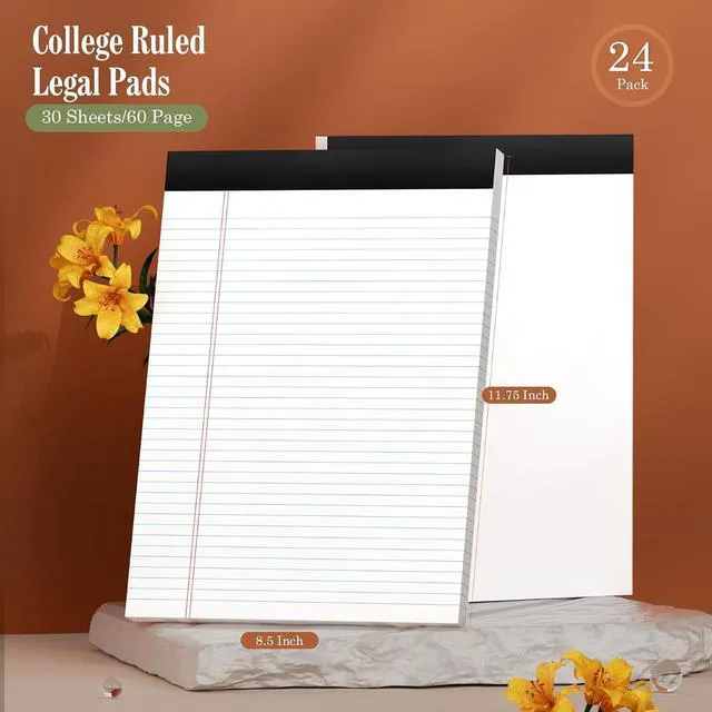 Alt view image 7 of 7 - 24 Pack White Legal Pads 8.5 x 11 Note Pads College Ruled Writing Pads Notepads 8.5 x 11 Lined Paper Pads, 30 Sheet/Notepad, 38 Lines Perforated Note Pads 8.5 x 11'' for School,Home,Office,Work
