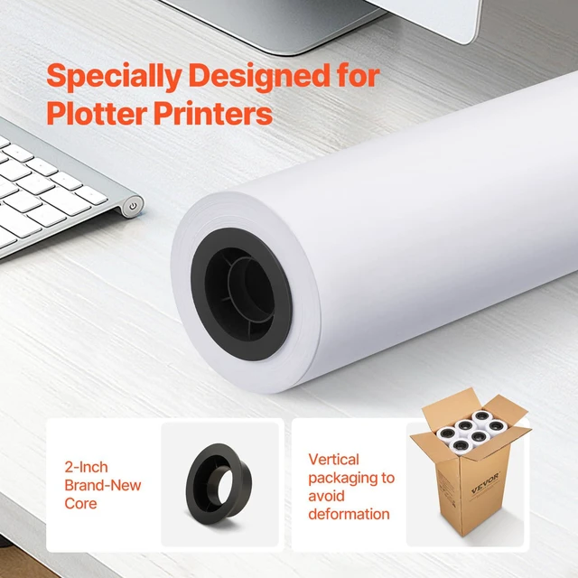 Alt view image 2 of 7 - Wide Format Paper, 24 in x 150 ft Plotter Media, 6 Rolls CAD Bond Rolls with 2 in Core, 20 LB Bond Rolls, Ideal for CAD Drawings, Engineering Plans, GIS Maps & Architectural Designs