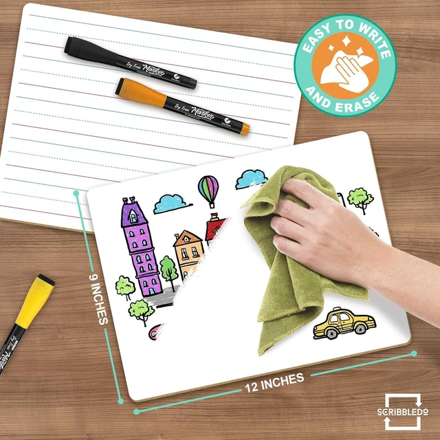 Alt view image 4 of 7 - 2 Pack Small Lined Dry Erase Board Kids, 9x12 Double Sided Value Set of 2, Portable Surface for Handwriting Practice, Classroom and Office Supply, Easy to Clean, Robust