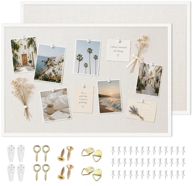Main image of 2 Pcs Linen Cork Bulletin Board, 60"x 90" White Framed Cork Board, Vision Board, Ideal for School, Home, Office, Decor, School and Cubicle