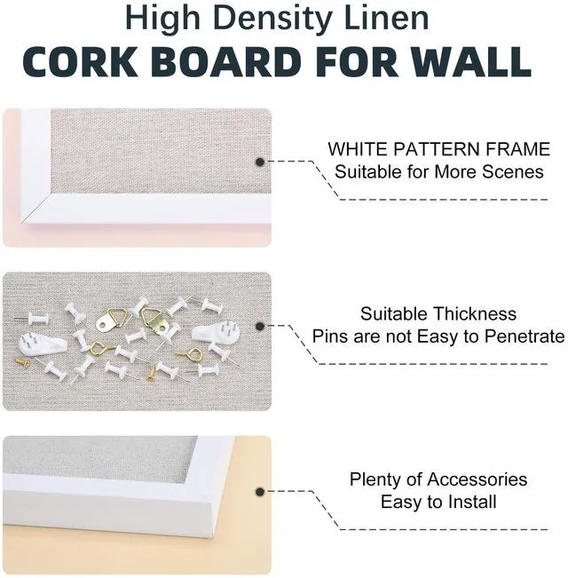 Alt view image 7 of 7 - 2 Pcs Linen Cork Bulletin Board, 60"x 90" White Framed Cork Board, Vision Board, Ideal for School, Home, Office, Decor, School and Cubicle