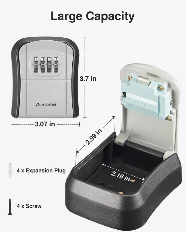 Alt view image 2 of 7 - 4 Key Lock Box Combo Wall-Mounted Storage Safe Lockbox Home Office Outside, Portable, Wall Mount, Resettable, Combination, Weatherproof, High-capacity, Hold 5 Keys, Contractor Guest Realtor