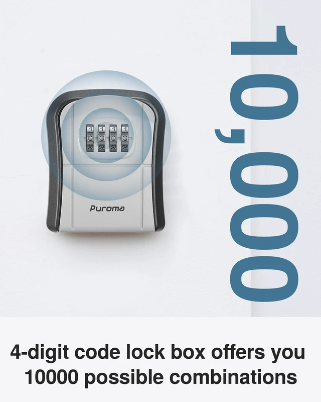 Alt view image 3 of 7 - 4 Key Lock Box Combo Wall-Mounted Storage Safe Lockbox Home Office Outside, Portable, Wall Mount, Resettable, Combination, Weatherproof, High-capacity, Hold 5 Keys, Contractor Guest Realtor