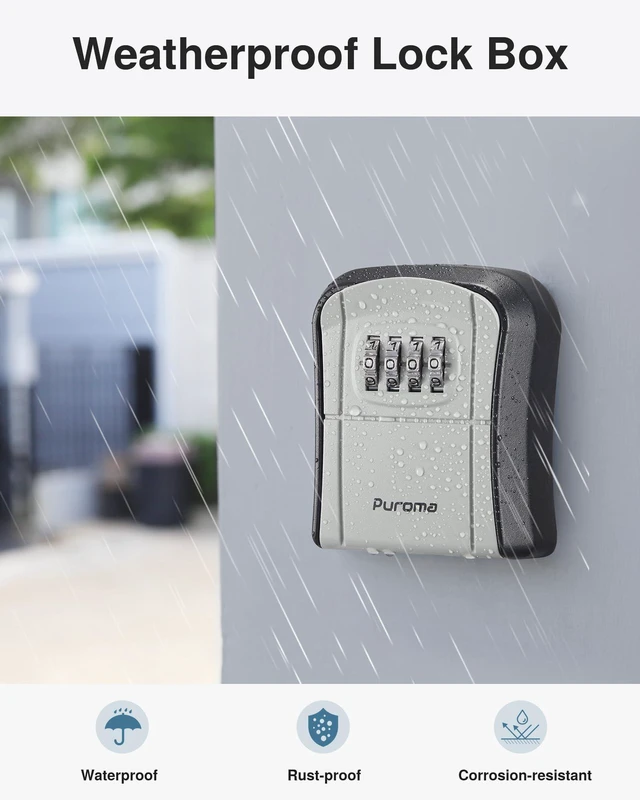 Alt view image 6 of 7 - 4 Key Lock Box Combo Wall-Mounted Storage Safe Lockbox Home Office Outside, Portable, Wall Mount, Resettable, Combination, Weatherproof, High-capacity, Hold 5 Keys, Contractor Guest Realtor