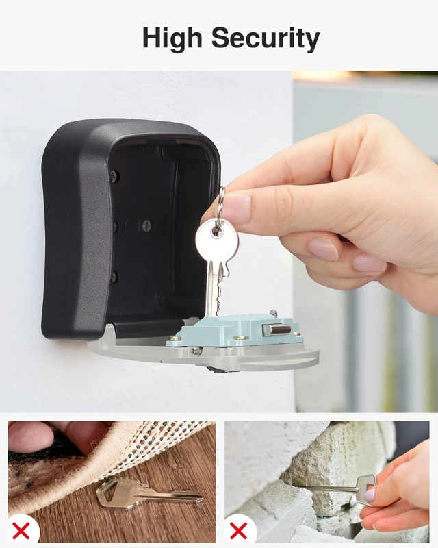Alt view image 7 of 7 - 4 Key Lock Box Combo Wall-Mounted Storage Safe Lockbox Home Office Outside, Portable, Wall Mount, Resettable, Combination, Weatherproof, High-capacity, Hold 5 Keys, Contractor Guest Realtor