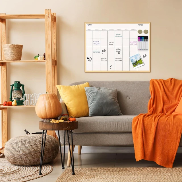 Alt view image 2 of 6 - Monthly Calendar Whiteboard, 17" x 13" Gold Wooden Frame Magnetic Dry Erase Calendar with 2 Magnets & 5 Whiteboard Pens, Monthly Calendar Whiteboard for Office School Home