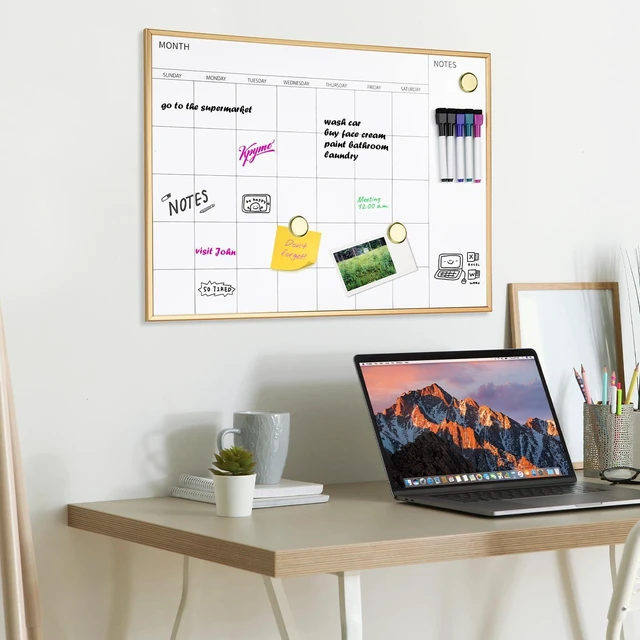 Alt view image 5 of 6 - Monthly Calendar Whiteboard, 17" x 13" Gold Wooden Frame Magnetic Dry Erase Calendar with 2 Magnets & 5 Whiteboard Pens, Monthly Calendar Whiteboard for Office School Home