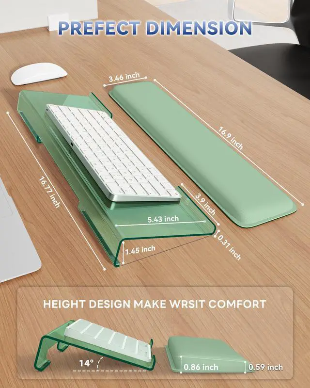Alt view image 5 of 6 - Computer Keyboard Wrist Rest, Keyboard Riser Stand for Desktop Green, Ergonomic Acrylic Keyboard Holder, Non-slip Wrist Pad, Pain Relief for Typing, Multiple Colors