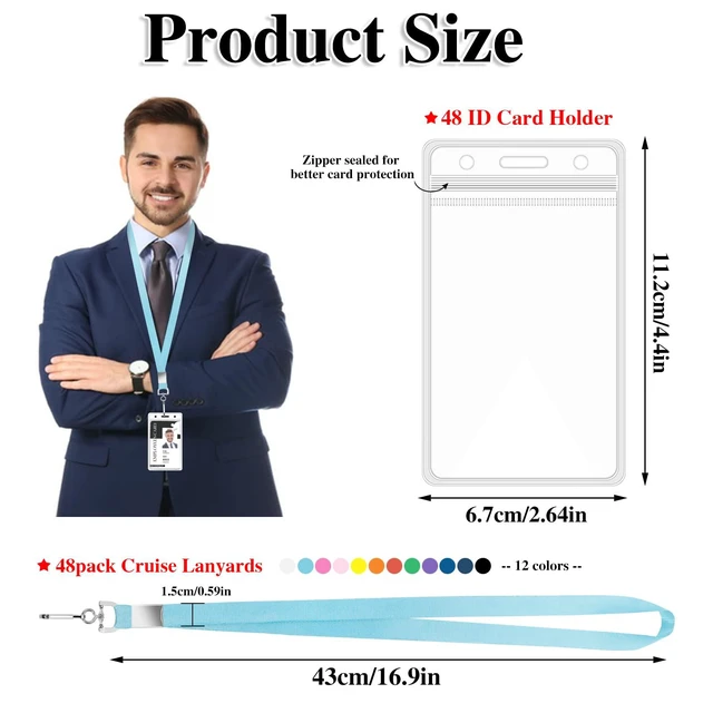 Alt view image 2 of 6 - 48 Pack Cruise Lanyards with Waterproof Badge Holders, 12 Colors Soft Neck Lanyards, Clear Resealable Pvc Holders, Fits Id And Cruise Cards, Color Coded For Groups And Events