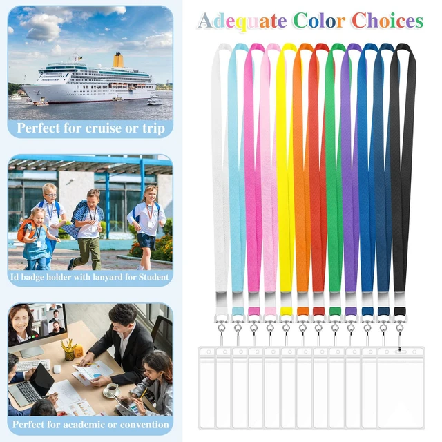 Alt view image 4 of 6 - 48 Pack Cruise Lanyards with Waterproof Badge Holders, 12 Colors Soft Neck Lanyards, Clear Resealable Pvc Holders, Fits Id And Cruise Cards, Color Coded For Groups And Events