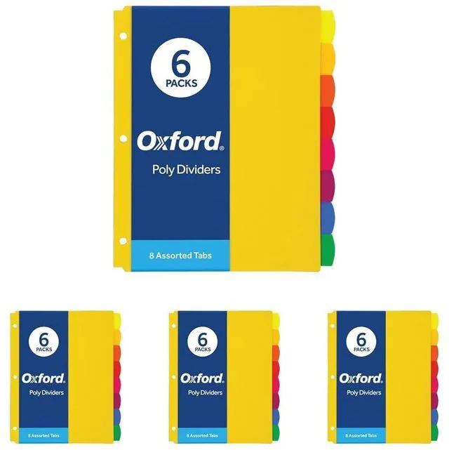 Main image of Plastic Binder Dividers for 3 Ring Binder,Durable Plastic-Binder Divider,8 Tab,Multicolor Tabs,3 Hole Punched,Letter Size,6 Sets (89601),(Pack of 4)