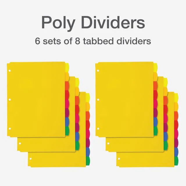 Alt view image 3 of 7 - Plastic Binder Dividers for 3 Ring Binder,Durable Plastic-Binder Divider,8 Tab,Multicolor Tabs,3 Hole Punched,Letter Size,6 Sets (89601),(Pack of 4)