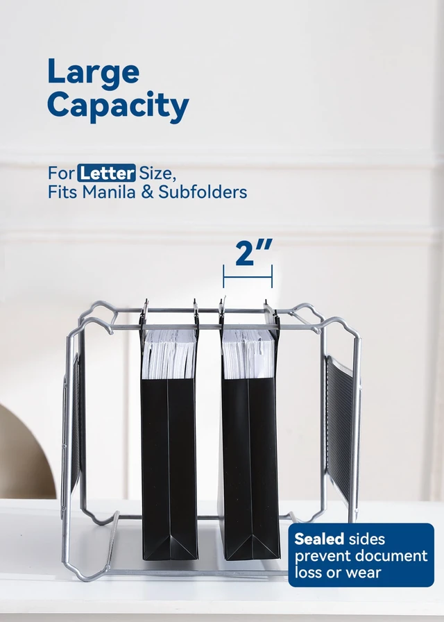 Alt view image 2 of 6 - Plastic Hanging File Folders, 2" Expansion, Letter Size, Black Extra Capacity for Bulky Files, Sturdy Plastic, Fully Enclosed Sides, Insertable 1/5-Cut Tabs, 12-Pack for Filing Cabinets
