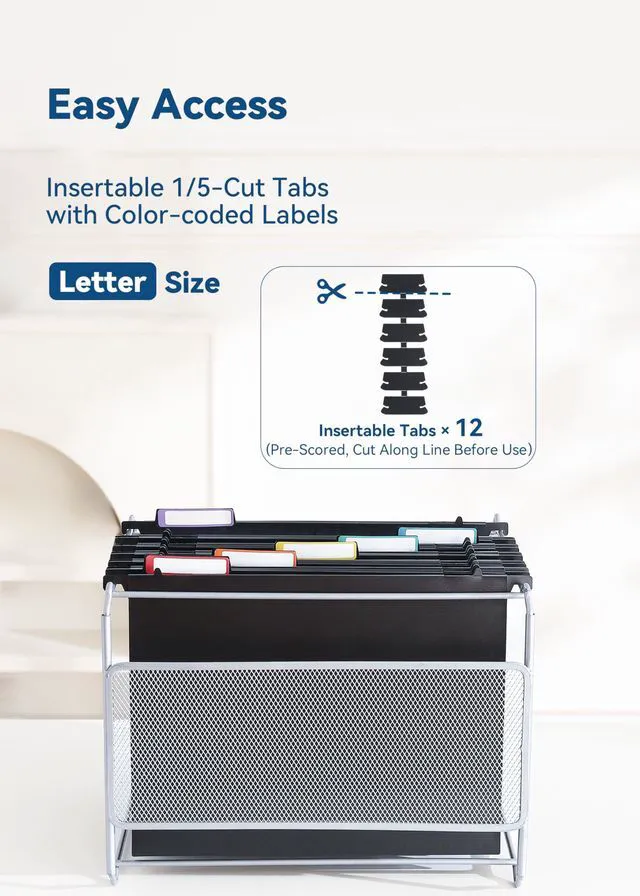 Alt view image 4 of 6 - Plastic Hanging File Folders, 2" Expansion, Letter Size, Black Extra Capacity for Bulky Files, Sturdy Plastic, Fully Enclosed Sides, Insertable 1/5-Cut Tabs, 12-Pack for Filing Cabinets