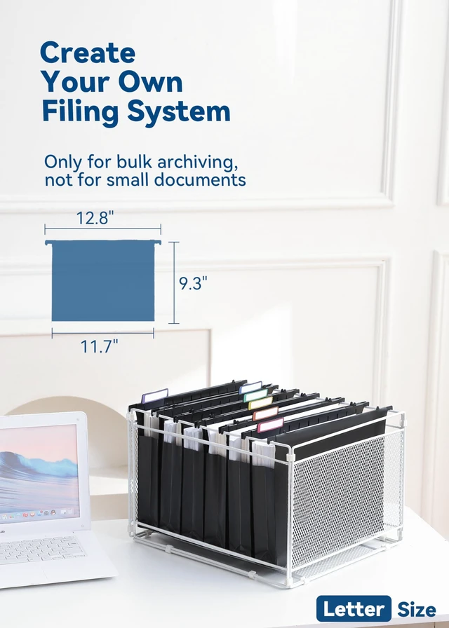 Alt view image 6 of 6 - Plastic Hanging File Folders, 2" Expansion, Letter Size, Black Extra Capacity for Bulky Files, Sturdy Plastic, Fully Enclosed Sides, Insertable 1/5-Cut Tabs, 12-Pack for Filing Cabinets