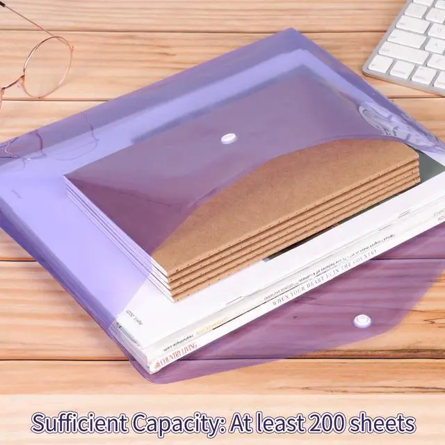 Alt view image 3 of 7 - 48 Pack Plastic Envelopes Poly Envelopes with Snap Closure, Clear Document File Folders, A4 Letter Size for School Home Work Office Organization, 8 Colors