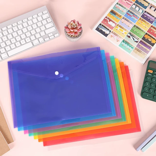 Alt view image 7 of 7 - 48 Pack Plastic Envelopes Poly Envelopes with Snap Closure, Clear Document File Folders, A4 Letter Size for School Home Work Office Organization, 8 Colors