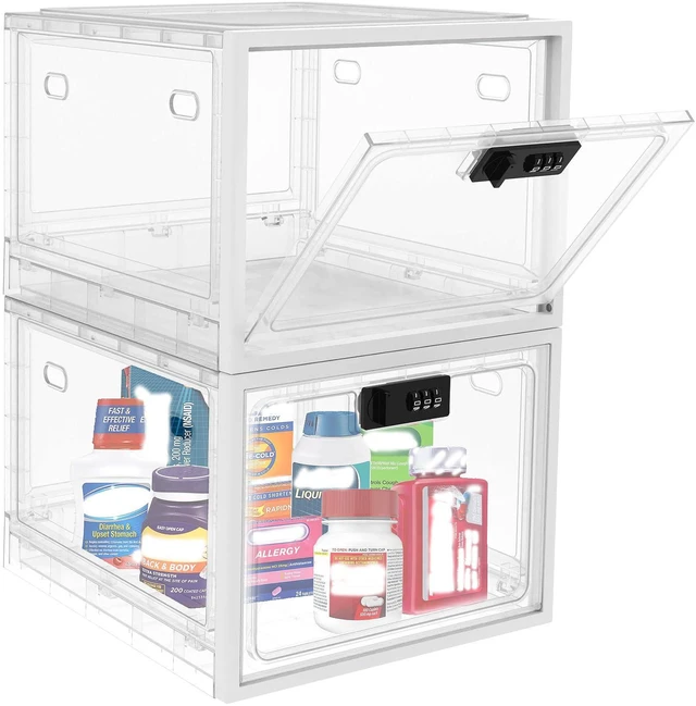 Main image of Large Medicine Lock Box for Safe Medication, Lockable Storage Box for Snacks Food, Phone Lock Boxes with Combination Code for Home/Dorms/Office Storage Lockers