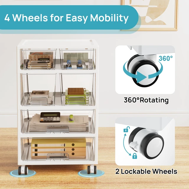Alt view image 5 of 7 - Drawer Storage Organizer,4 Tier 6 Drawers with Wheels Clear Drawers with Multiple Sizes Keep Supplies Visible. Sturdy for Bathreoom, Office, Under Desk, Crafts & Art Storage