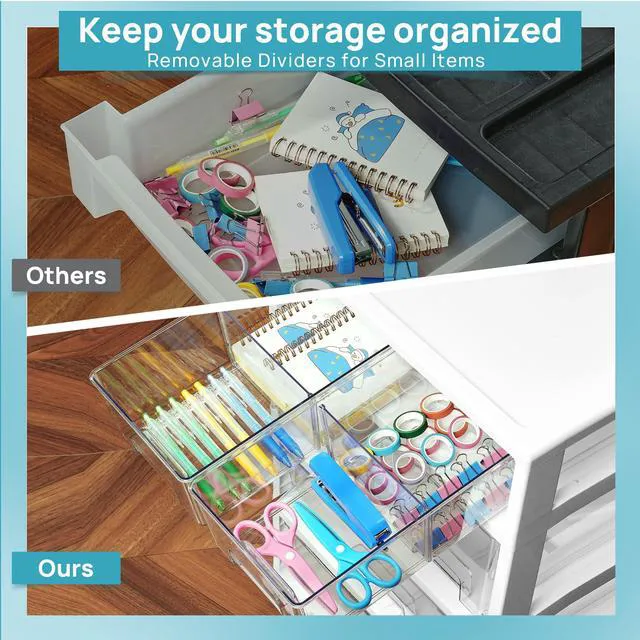 Alt view image 7 of 7 - Drawer Storage Organizer,4 Tier 6 Drawers with Wheels Clear Drawers with Multiple Sizes Keep Supplies Visible. Sturdy for Bathreoom, Office, Under Desk, Crafts & Art Storage