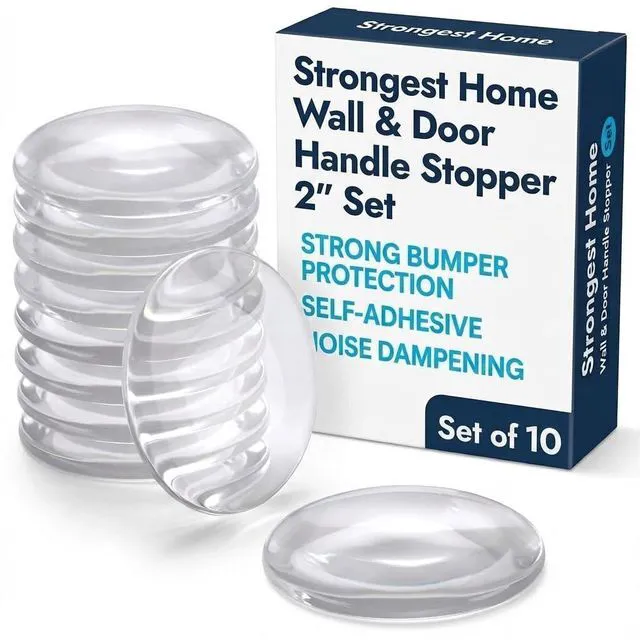 Main image of Door Stoppers (Medium) 2" - Door Stop for Wall with Strong Back Adhesive - Quiet and Shock Absorbent Silicone Wall Protectors from Door Knobs - Protects Every Surface - (Clear | 10 PCS)