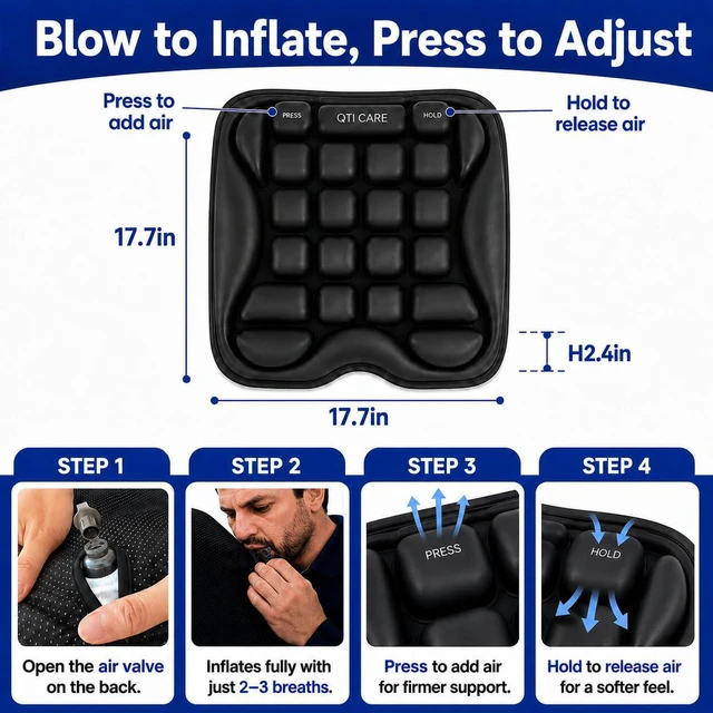 Alt view image 2 of 7 - Airplane Seat Cushion, Air-Cell Travel Cushion for Long Flights, Inflatable Portable Seat Pad with Built-in Pump for Air Travel, Car, Office Chair and Wheelchair