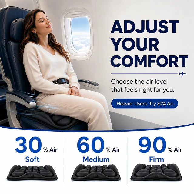 Alt view image 3 of 7 - Airplane Seat Cushion, Air-Cell Travel Cushion for Long Flights, Inflatable Portable Seat Pad with Built-in Pump for Air Travel, Car, Office Chair and Wheelchair