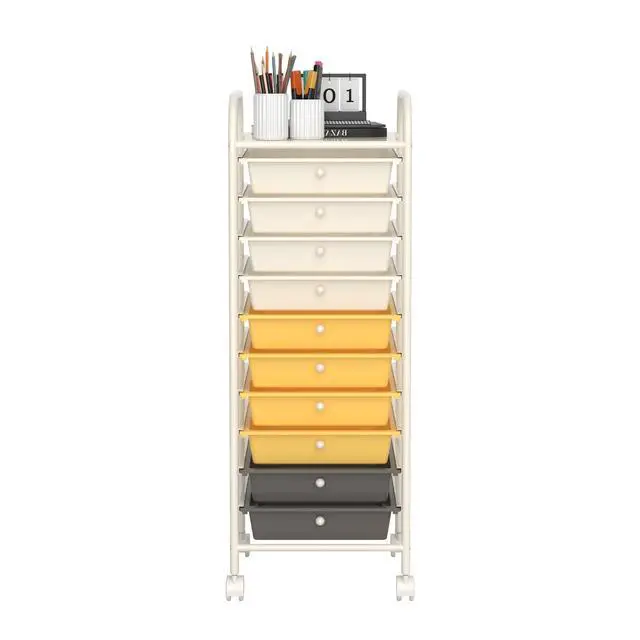 Main image of Storage Cart, Rolling Utility Cart with 10 Drawers, Portable Handles & Lockable Wheels, Mobile Paper Toys Storage Organizer Large Capacity for Home Office School Teacher (Yellow)