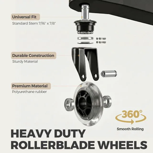 Alt view image 4 of 7 - 3 Inch Office Chair Wheels, Smooth & Safe Rolling, Safe for All Floors Include Hardwood Floors & Carpet, Universal Stem 7/16 inch x 7/8 inch, Not for 1KEA Chairs, Easy to Install, Set of 5, Clear