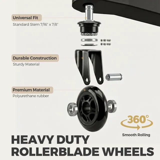 Alt view image 4 of 7 - 3 Inch Office Chair Wheels, Smooth & Safe Rolling, Safe for All Floors Include Hardwood Floors & Carpet, Universal Stem 7/16 inch x 7/8 inch, Not for 1KEA Chairs, Easy to Install, Set of 5, Black