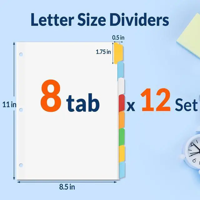 Alt view image 2 of 7 - Binder Dividers with Colorful Write On & Erase Tabs for 3 Ring Binder, 8.5 x 11 Paper White Reusable Dividers Blank with 8 Tabs, 12 Sets Page Dividers for School, Office and Home, 96 Dividers