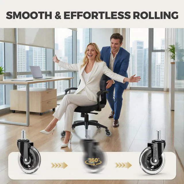 Alt view image 6 of 7 - 3 Inch Office Chair Wheels, Smooth & Safe Rolling, Safe for All Floors Include Hardwood Floors & Carpet, Universal Stem 7/16 inch x 7/8 inch, Not for 1KEA Chairs, Easy to Install, Set of 5, Clear