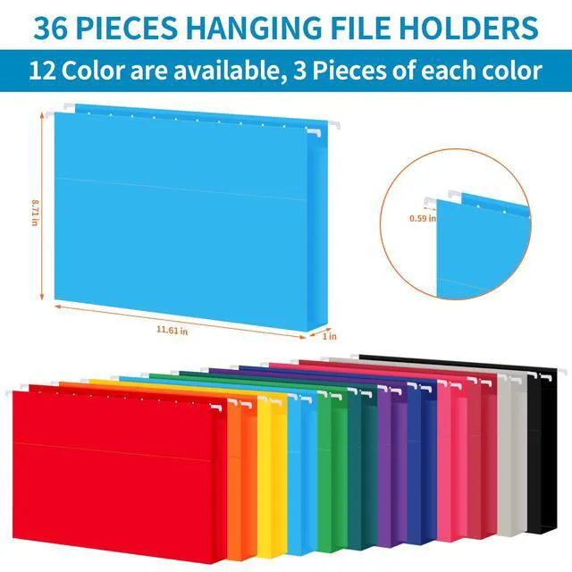 Alt view image 3 of 7 - 36 Pack Hanging File Folders, Letter Size with 1/5-Cut Adjustable Tabs, 12 Selected Color - File Folder Organizer for Filing Cabinet Office Home, Designed for Bulky Files, Medical Charts