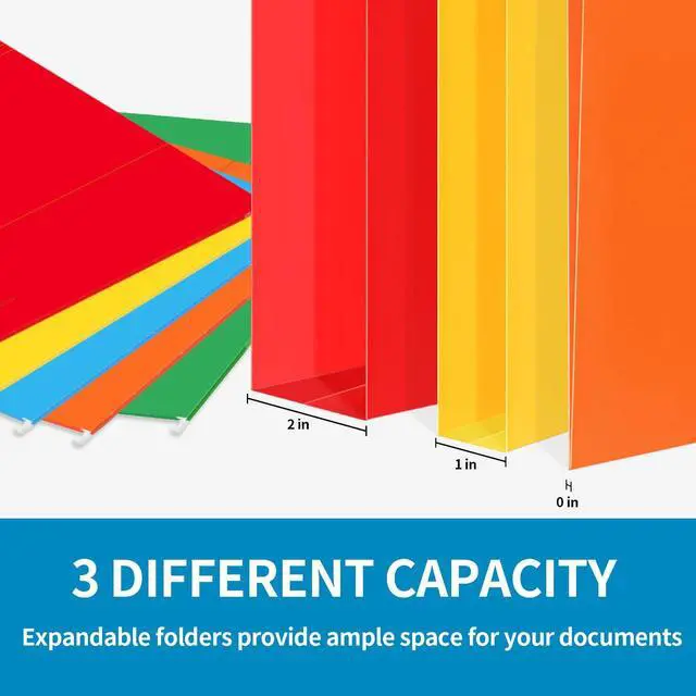 Alt view image 4 of 7 - 24 Pack Hanging File Folders, Letter Size with 1/5-Cut Adjustable Tabs, 12 Selected Color - File Folder Organizer for Filing Cabinet Office Home, Designed for Bulky Files, Medical Charts