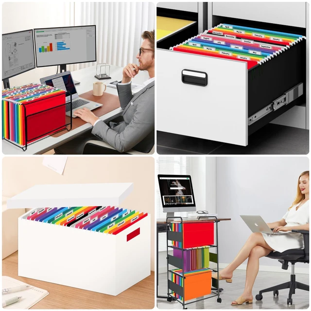 Alt view image 7 of 7 - 24 Pack Hanging File Folders, Letter Size with 1/5-Cut Adjustable Tabs, 12 Selected Color - File Folder Organizer for Filing Cabinet Office Home, Designed for Bulky Files, Medical Charts