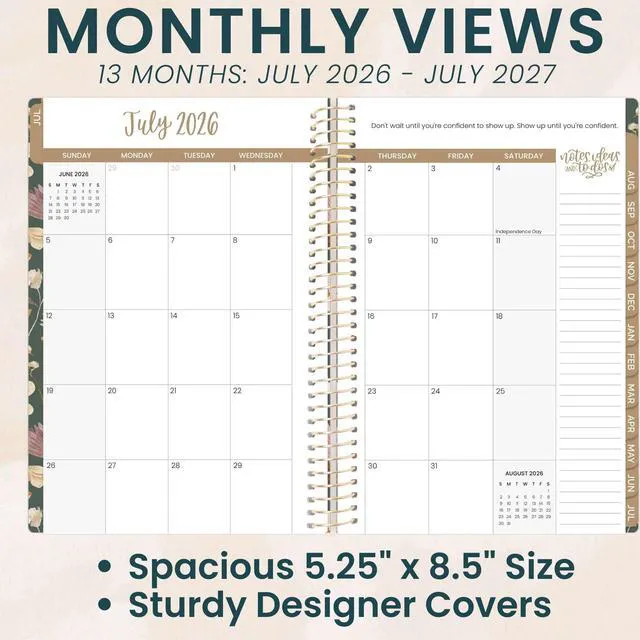 Alt view image 3 of 7 - 2026-2027 Planner - Academic Year (July 2026 - July 2027) Monthly & Weekly Soft Cover Planner for Women - 13 Month Calendar Agenda Book with Stickers - 5.5" x 8.25" - Butterfly Garden