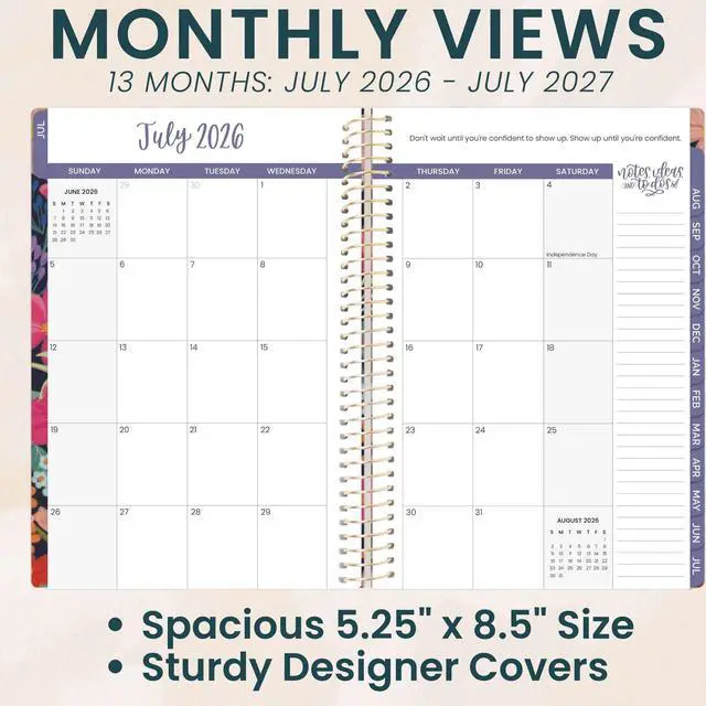 Alt view image 3 of 7 - 2026-2027 Planner - Academic Year (July 2026 - July 2027) Monthly & Weekly Soft Cover Planner for Women - 13 Month Calendar Agenda Book with Stickers - 5.5" x 8.25" - Floral Fiesta