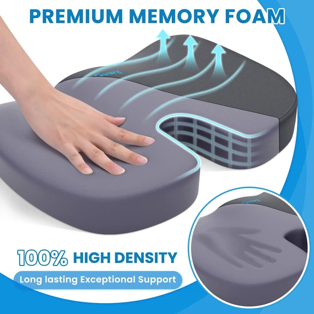 Alt view image 3 of 7 - Seat Cushion for Office Chair, Memory Foam Chair Cushion, Gray Office Chair Cushion for Car, Airplane - Chair Pad for Long Sitting Sciatica, Hip, Coccyx,Tailbone Pain Relief, Butt Pillow
