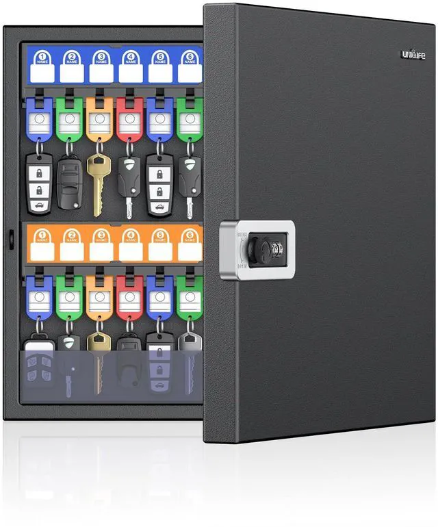 Main image of 48 Keys Key Lock Box, Wall Mount Key Box, Key Cabinet, Car Key Organizer with Writable Key Racks and Tags, Security Key Holder Storage Box for Office, Hotel & Company