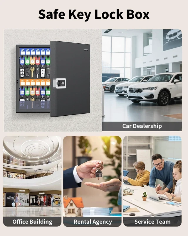 Alt view image 7 of 7 - 48 Keys Key Lock Box, Wall Mount Key Box, Key Cabinet, Car Key Organizer with Writable Key Racks and Tags, Security Key Holder Storage Box for Office, Hotel & Company