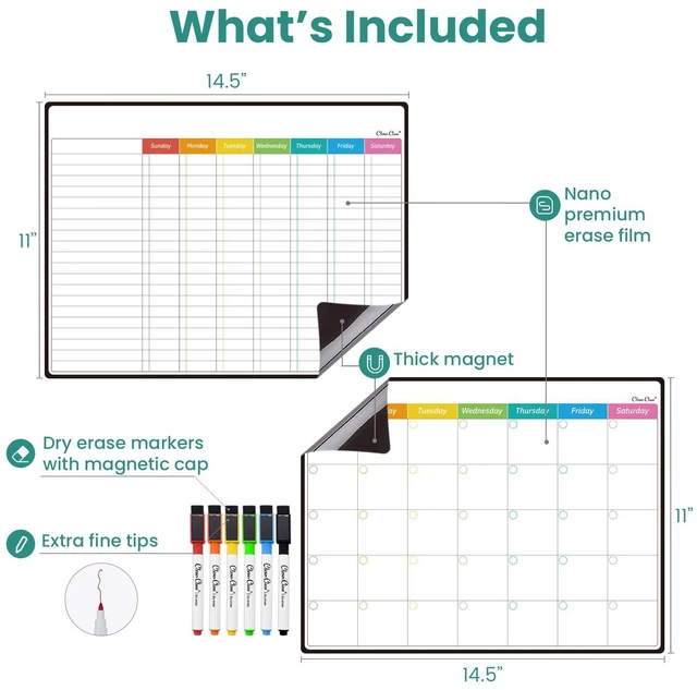 Alt view image 2 of 7 - Magnetic Dry Erase Chore Chart, Monthly Calendar Set - 14.5"x11" Monthly Calendar, Chore Board for Fridge - 6 Extra Fine Point Markers Included - Shipped Flat