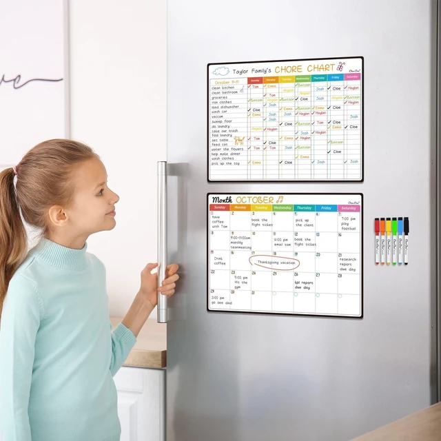 Alt view image 6 of 7 - Magnetic Dry Erase Chore Chart, Monthly Calendar Set - 14.5"x11" Monthly Calendar, Chore Board for Fridge - 6 Extra Fine Point Markers Included - Shipped Flat