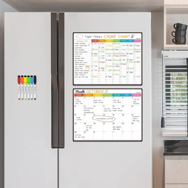 Alt view image 7 of 7 - Magnetic Dry Erase Chore Chart, Monthly Calendar Set - 14.5"x11" Monthly Calendar, Chore Board for Fridge - 6 Extra Fine Point Markers Included - Shipped Flat