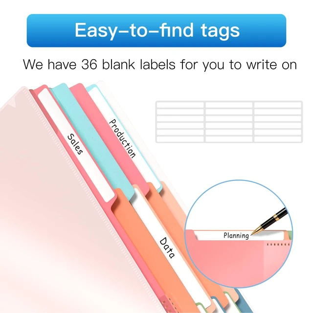 Alt view image 2 of 7 - 24 Pocket Plastic folders with Pockets, 6 Colors, Folders Dividers, White Multi Pocket Folders,12 Folder Binder Dividers, Multi-Subject Project Organizer, for Office, School Supplies, Letter Size