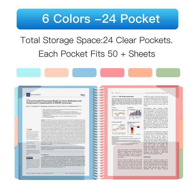 Alt view image 5 of 7 - 24 Pocket Plastic folders with Pockets, 6 Colors, Folders Dividers, White Multi Pocket Folders,12 Folder Binder Dividers, Multi-Subject Project Organizer, for Office, School Supplies, Letter Size