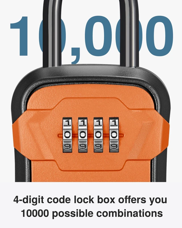 Alt view image 2 of 7 - Key Lock Box for House Keys Combination Lockbox with Code, 1 Orange For Contractors Guest Realtor Security Storage, Apartment Doorknob, Resettable, Weatherproof, Combination, High-capacity